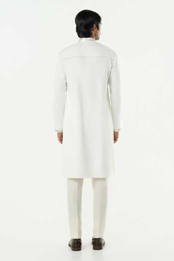 Line Out Line_Off White Cotton Aurum Embroidered Placket Kurta _Online_at_Aza_Fashions