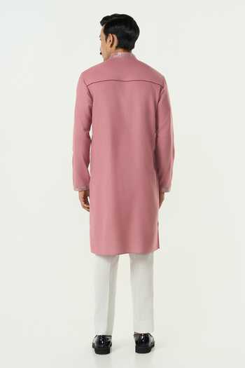 Buy_Line Out Line_Pink Cotton Aurum Placket Embroidered Kurta _Online_at_Aza_Fashions