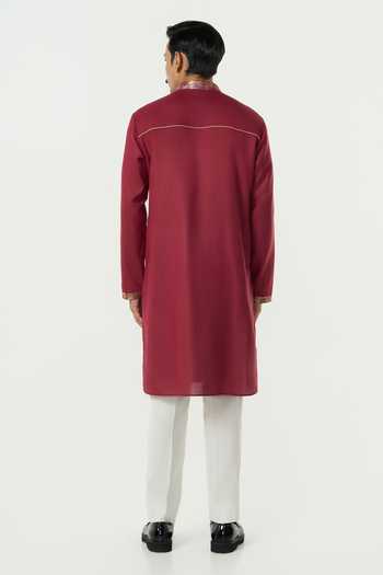 Buy_Line Out Line_Maroon Cotton Aurum Pitta Work Placket Kurta _Online_at_Aza_Fashions