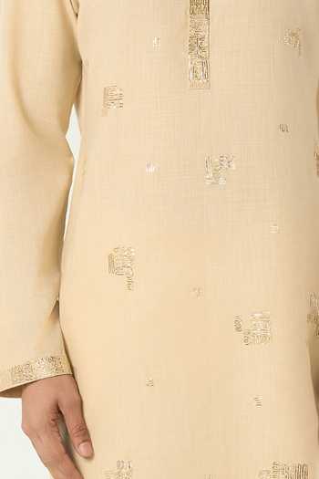 Buy_Line Out Line_Beige Cotton Alluro Pitta Work Kurta _Online_at_Aza_Fashions