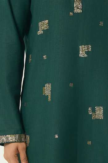 Shop_Line Out Line_Green Cotton Alluro Pitta Work Embroidered Matka Kurta _Online_at_Aza_Fashions