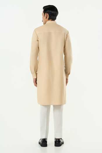 Line Out Line_Beige Cotton Classic Torrent Thread Work Kurta _Online_at_Aza_Fashions