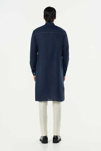 Line Out Line_Navy Cotton Classic Torrent Abstract Embroidered Kurta _Online_at_Aza_Fashions