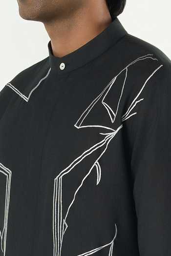 Buy_Line Out Line_Black Cotton Classic Torrent Embroidered Kurta _Online_at_Aza_Fashions