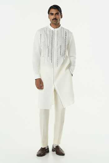 Line Out Line_Off White Cotton Lume City Tonal Thread Embroidered Kurta _Online_at_Aza_Fashions