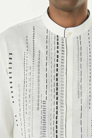 Shop_Line Out Line_Off White Cotton Lume City Tonal Thread Embroidered Kurta _Online_at_Aza_Fashions