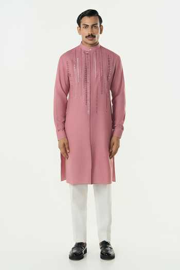 Buy_Line Out Line_Pink Cotton Lume City Thread Embroidered Kurta _Online_at_Aza_Fashions
