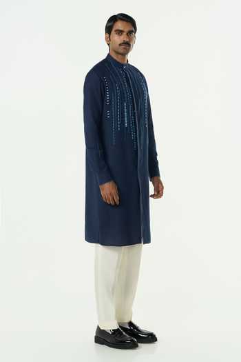 Buy_Line Out Line_Blue Cotton Lume City Tonal And Thread Embroidered Kurta _Online_at_Aza_Fashions