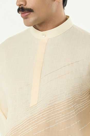 Buy_Line Out Line_Ivory Cotton Hyperdrive Color Block Embroidered Kurta _Online_at_Aza_Fashions