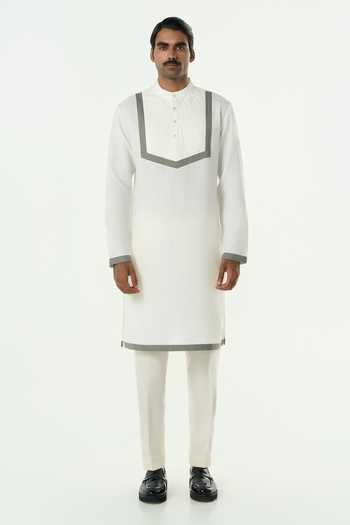 Buy_Line Out Line_Off White Cotton Circuit Pleated Yoke Kurta _Online_at_Aza_Fashions