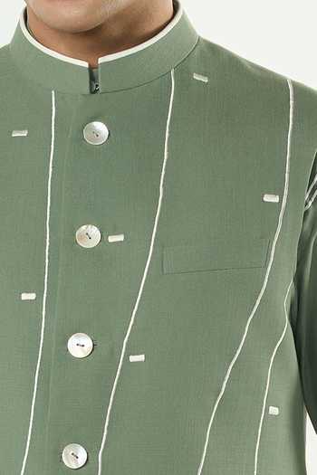 Line Out Line_Green Cotton Embroidery, Piping Warp Line Matka Bundi _Online_at_Aza_Fashions