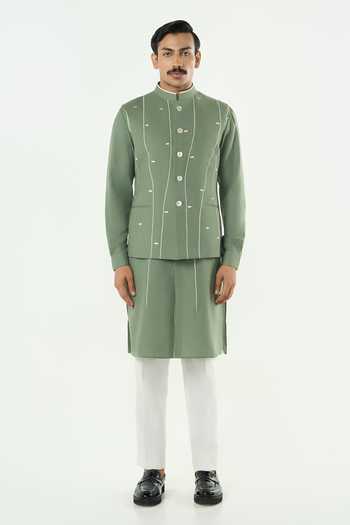 Buy_Line Out Line_Green Cotton Embroidery, Piping Warp Line Matka Bundi _Online_at_Aza_Fashions