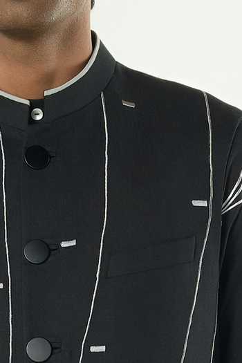 Line Out Line_Black Cotton Piping Warp Line Threadwork Bundi _Online_at_Aza_Fashions