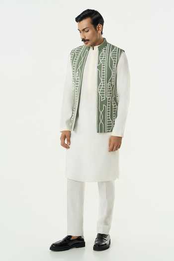 Line Out Line_Green Cotton Beads Grill Cutdana Grid Open Bundi _Online_at_Aza_Fashions