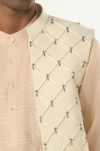 Buy_Line Out Line_Ivory Cotton Beads Urban Lustre Embellished Bundi _Online_at_Aza_Fashions