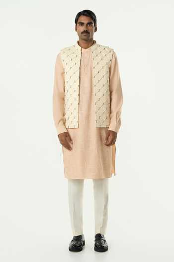 Shop_Line Out Line_Ivory Cotton Beads Urban Lustre Embellished Bundi _Online_at_Aza_Fashions