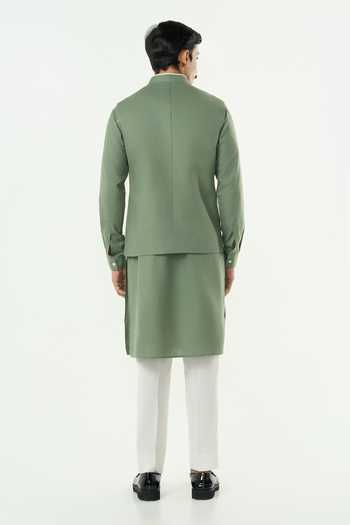 Line Out Line Warp Embroidered Bundi Jacket & Kurta Set 