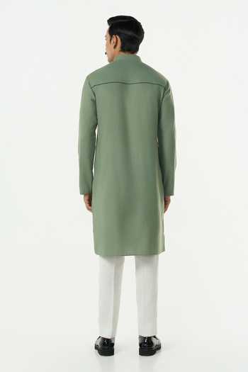 Line Out Line_Green Cotton Embroidery Warp Bundi Jacket And Kurta Set _Online_at_Aza_Fashions