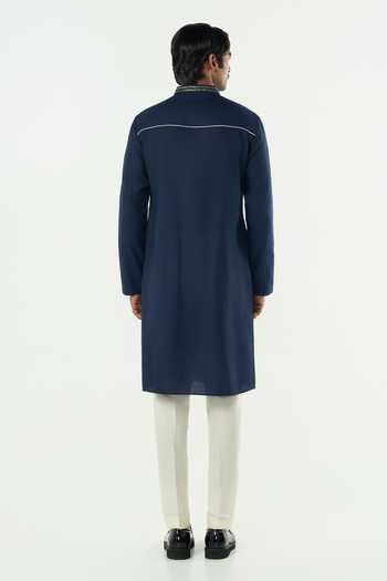 Line Out Line_Navy Cotton Beads, Zari Beam Pitta Embroidered Bundi And Kurta Set _Online_at_Aza_Fashions