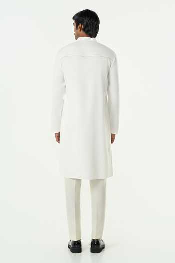 Line Out Line_Off White Cotton Beads Grill Grid Cutdana Work Bundi And Kurta Set _Online_at_Aza_Fashions