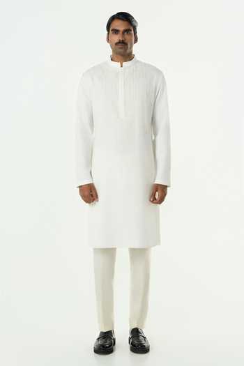 Buy_Line Out Line_Off White Cotton Beads Grill Grid Cutdana Work Bundi And Kurta Set _Online_at_Aza_Fashions