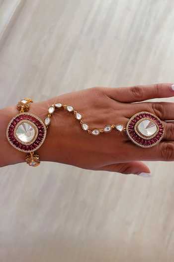 PRERTO Saanvi Ruby Royale Kundan Hand Harness 