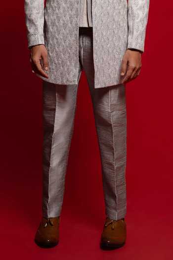 Sven Suits_Blue Silk Thread Embroidered Sherwani Set _Online_at_Aza_Fashions