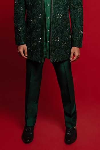 Sven Suits_Green Velvet Embroidered Sherwani And Kurta Set _Online_at_Aza_Fashions