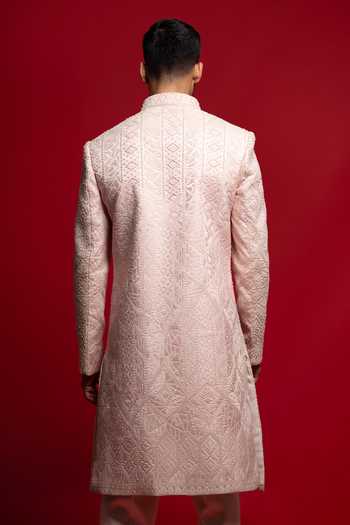 Shop Sven Suits Pink Silk Embroidered Sherwani And Kurta Set at Aza Fashions Shop_Sven Suits_Pink Silk Embroidered Sherwani And Kurta Set _at_Aza_Fashions