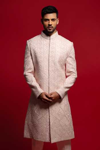Shop Sven Suits Pink Silk Embroidered Sherwani And Kurta Set Online at Aza Fashions Shop_Sven Suits_Pink Silk Embroidered Sherwani And Kurta Set _Online_at_Aza_Fashions