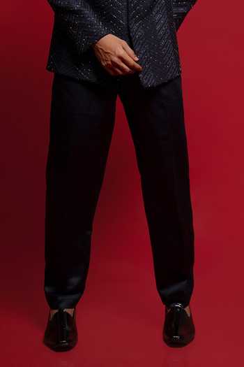 Sven Suits_Blue Silk Stones Cutdana Embroidered Bandhgala Set _Online_at_Aza_Fashions