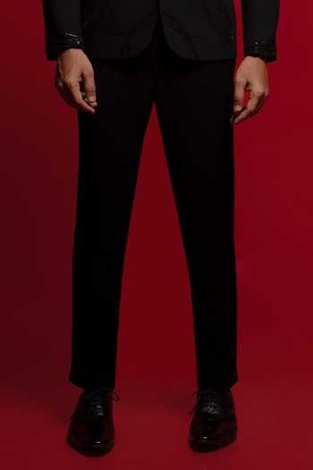 Buy_Sven Suits_Black Viscose, Polyester Cutdana Embroidered Blazer Set _Online_at_Aza_Fashions
