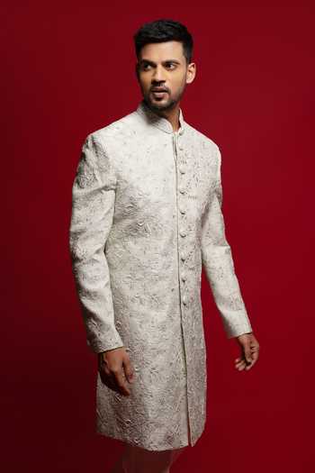 Shop_Sven Suits_Mint Silk Stone Embroidered Sherwani Set _Online_at_Aza_Fashions