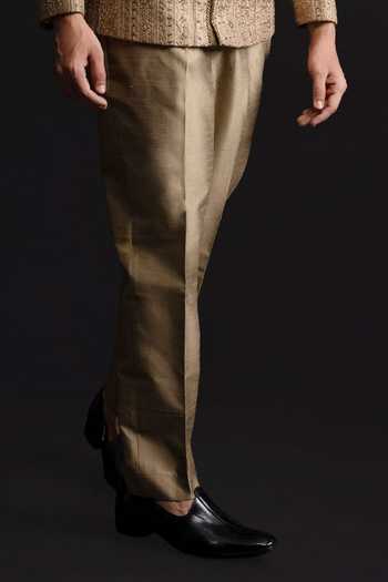 Sven Suits_Brown Silk Sequins Embroidered Bandhgala Set _Online_at_Aza_Fashions