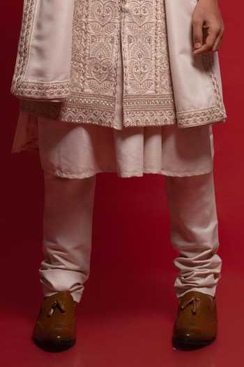 Sven Suits_Pink Silk Embroidered Sherwani Set _Online_at_Aza_Fashions