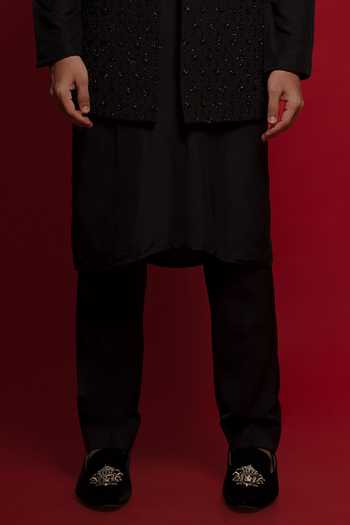Buy_Sven Suits_Blue Silk Embroidery, Beads Thread Bundi And Kurta Set _Online_at_Aza_Fashions