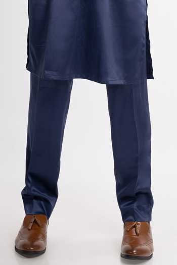 Sven Suits_Blue Satin Embroidery, Sequins, Zari, Cut Work Bundi And Kurta Set _Online_at_Aza_Fashions