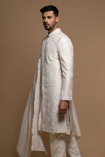 Buy Sven Suits Cream Silk Bead Work Sherwani Set Online at Aza Fashions Buy_Sven Suits_Cream Silk Bead Work Sherwani Set _Online_at_Aza_Fashions