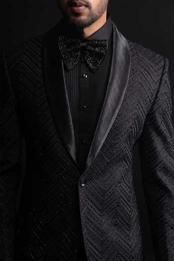 Buy_Sven Suits_Black Silk Cutdana Embroidered Blazer Set _Online_at_Aza_Fashions