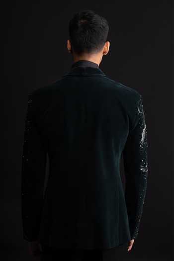 Shop_Sven Suits_Black Velvet Embroidered Blazer Set _Online_at_Aza_Fashions