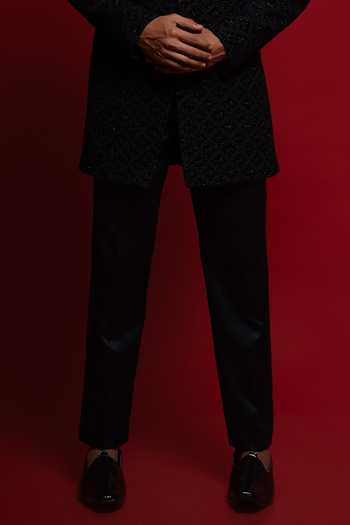 Sven Suits_Black Velvet Embroidered Sherwani And Kurta Set _Online_at_Aza_Fashions