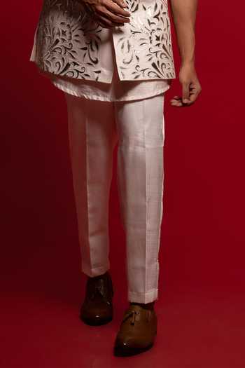 Buy_Sven Suits_Off White Silk Zari Embroidered Bundi And Kurta Set _Online_at_Aza_Fashions