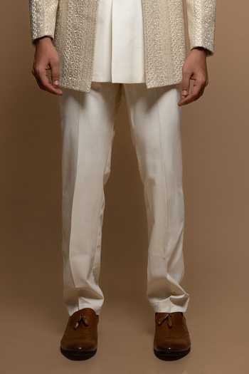 Buy_Sven Suits_Beige Silk Embroidered Sherwani Jacket Set _Online_at_Aza_Fashions