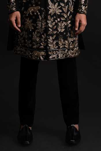 Buy_Sven Suits_Black Polyester Floral Embroidered Sherwani Set _Online_at_Aza_Fashions