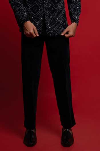 Shop_Sven Suits_Blue Velvet Stones, Beads Embroidered Bandhgala And Kurta Set _Online_at_Aza_Fashions