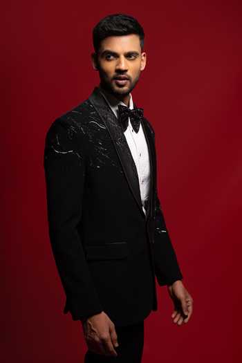 Buy_Sven Suits_Black Polyester Embroidered Blazer Set _Online_at_Aza_Fashions