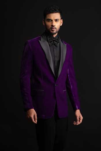 Buy_Sven Suits_Purple Velvet Blazer Pant Set _Online_at_Aza_Fashions
