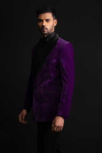 Shop_Sven Suits_Purple Velvet Blazer Pant Set _Online_at_Aza_Fashions