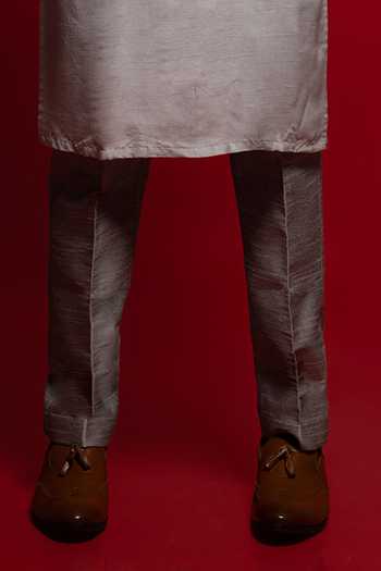 Sven Suits_Grey Silk Embroidery, Sequins, Stones Bundi And Kurta Set _Online_at_Aza_Fashions