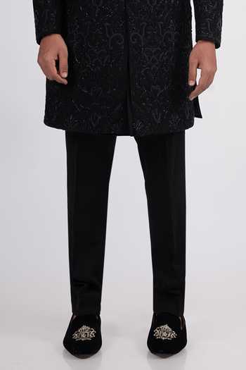 Sven Suits_Black Silk Embroidered Sherwani And Kurta Set _Online_at_Aza_Fashions